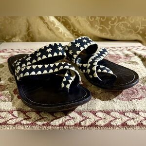 Free People Bella Caia Crochet Sandals Black Leather Size 38 US 7.5